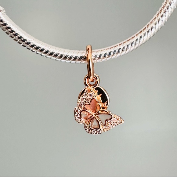 NEW Pandora rose gold pink butterfly & quote double charm / charms for bracelets - Picture 2 of 5
